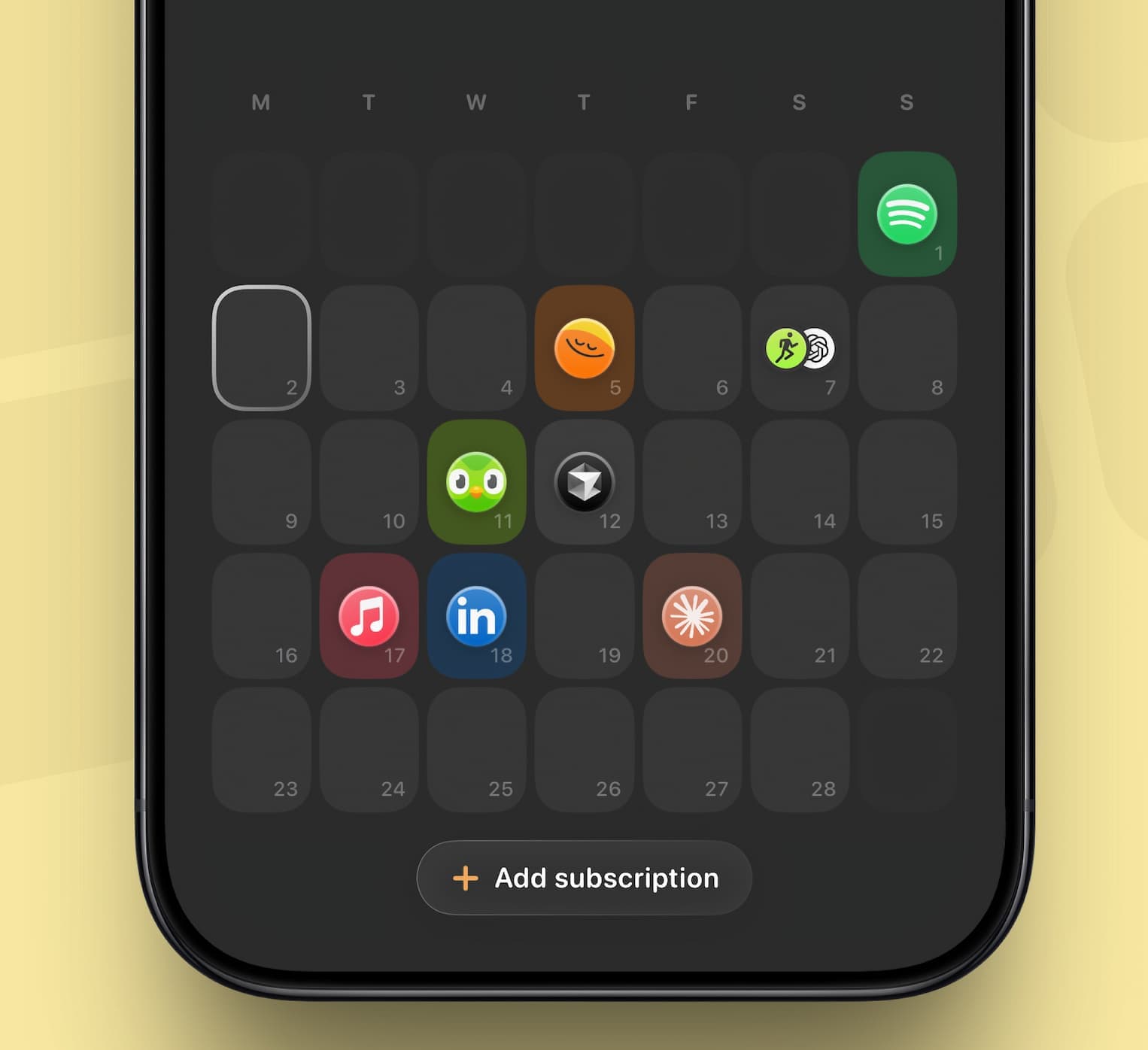 Subscription Day 2 Calendar preview