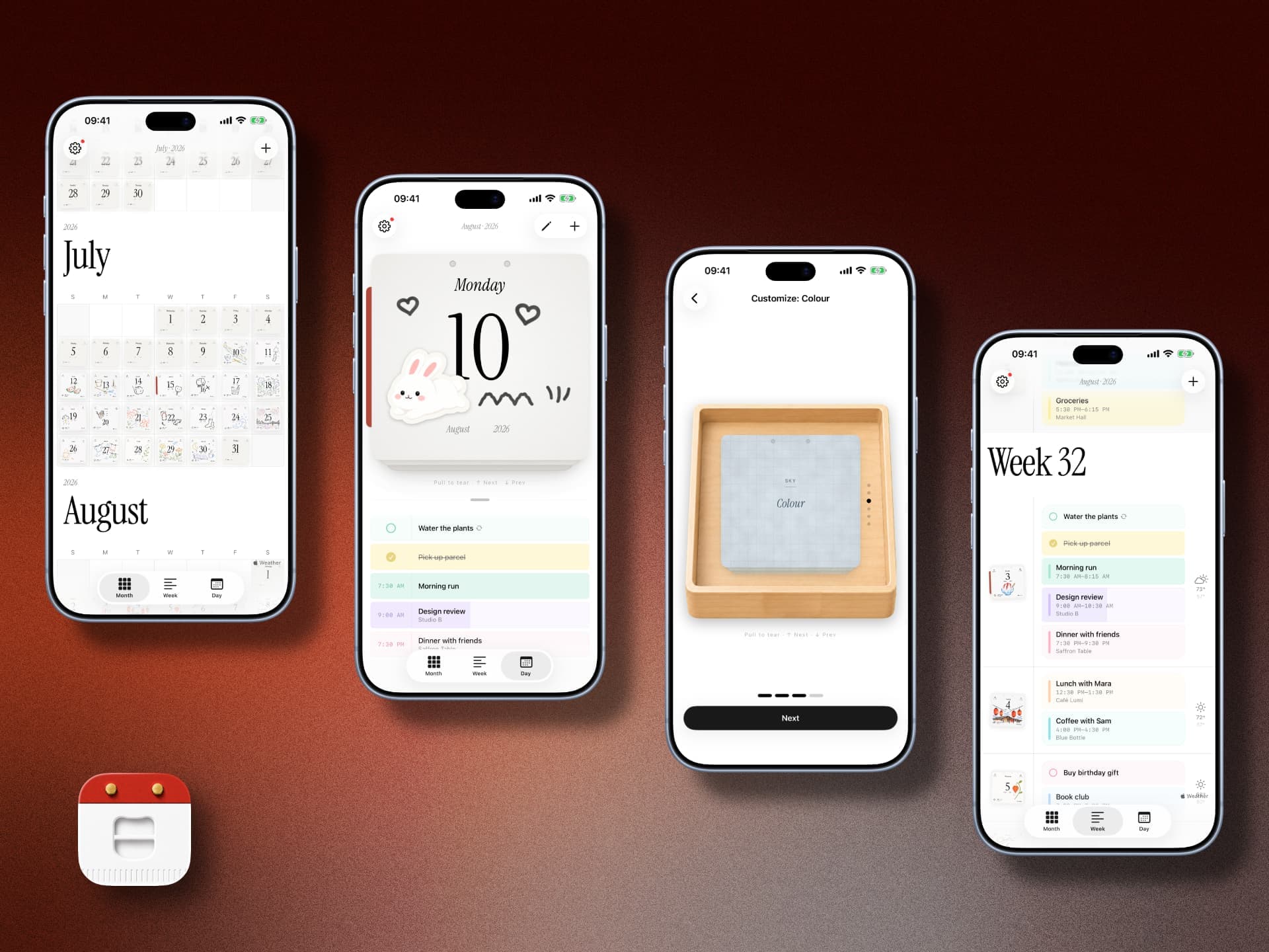 Four iPhone screens showing Hibi