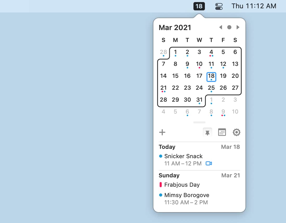 Itsycal interface on Mac