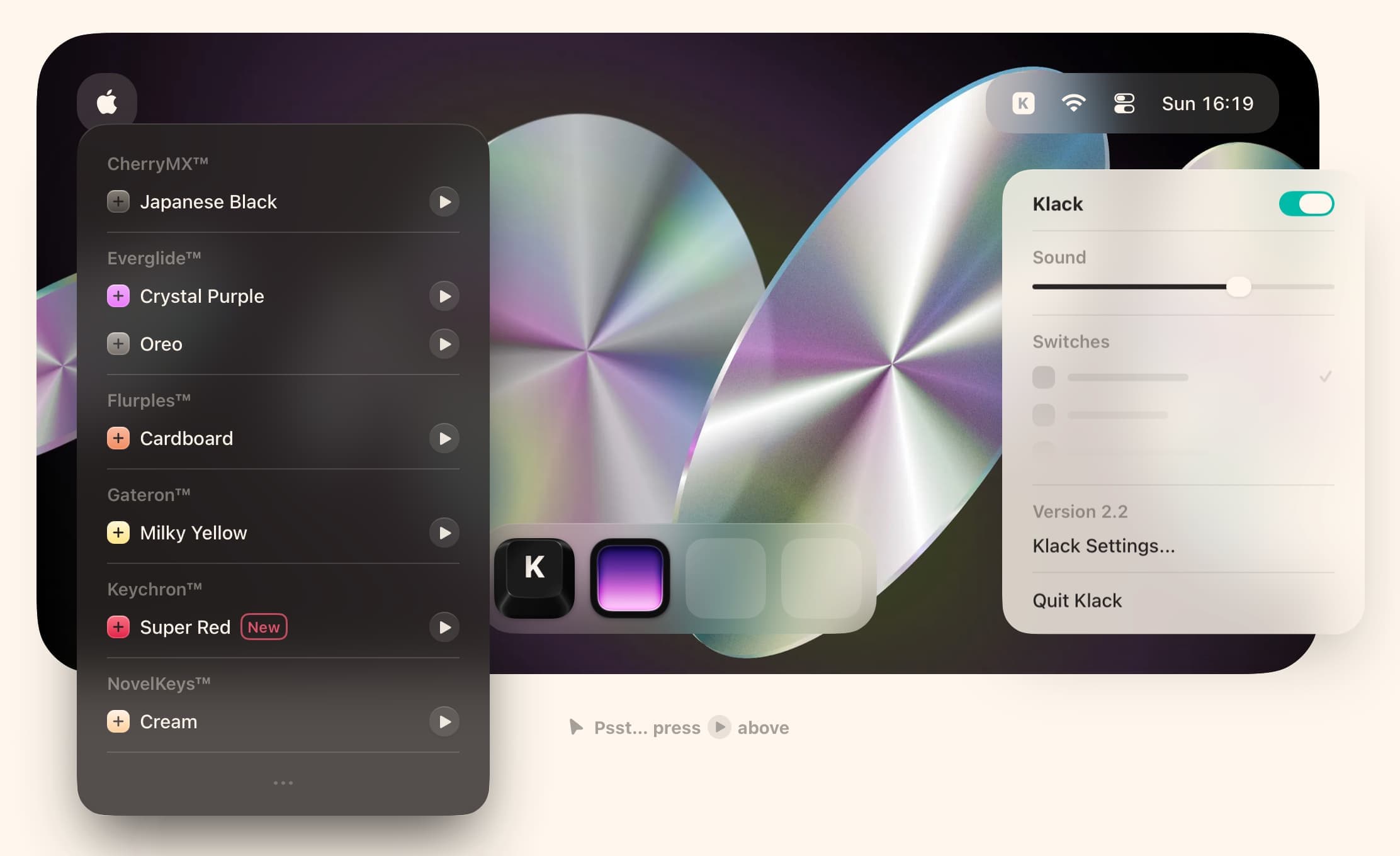Small preview of the Klack utility